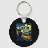 Cat Halloween Van Gogh Starry Night Pumpkin Men Wo Sleutelhanger (Voorkant)
