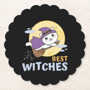 Cat Halloween Witch Children Witches Best Witches Kartonnen Onderzetters
