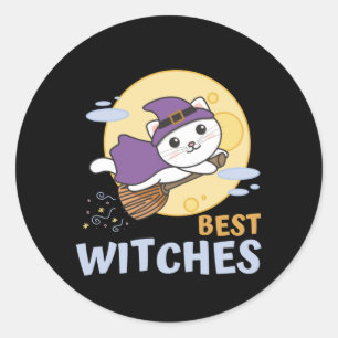 Cat Halloween Witch Children Witches Best Witches Ronde Sticker