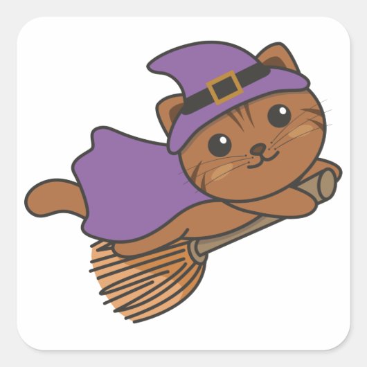 Cat Halloween Witch Kinder Witch Costume Square St Vierkante Sticker (Voorkant)