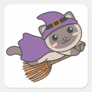 Cat Halloween Witch Kinder Witch Costume Square St Vierkante Sticker