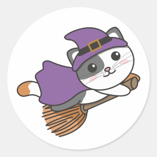 Cat Halloween Witch Kinderen Witch Costume Classic Ronde Sticker (Voorkant)