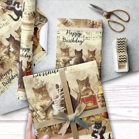 Cat Happy Birthday Song Orchestra Cadeaupapier