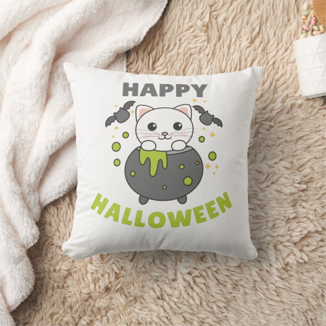 Cat Happy Halloween Cauldron Bat Kussen (Deken)