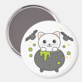 Cat Happy Halloween Cauldron Bat Magneet (Voorkant / Achterkant)