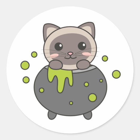 Cat Happy Halloween Cauldron Bat Ronde Sticker (Voorkant)