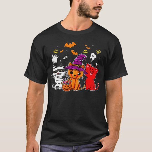 Cat Happy halloween, Cute mummy witch demon cat fu T-shirt (Voorkant)