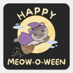 Cat Happy Halloween Happy Meow-o-ween Square Stick Vierkante Sticker