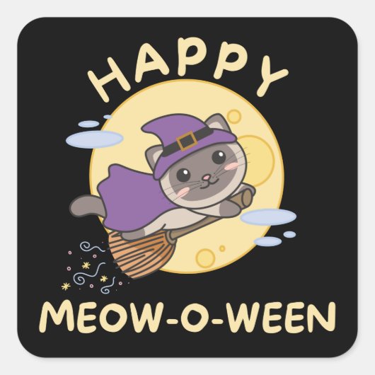 Cat Happy Halloween Happy Meow-o-ween Square Stick Vierkante Sticker (Voorkant)