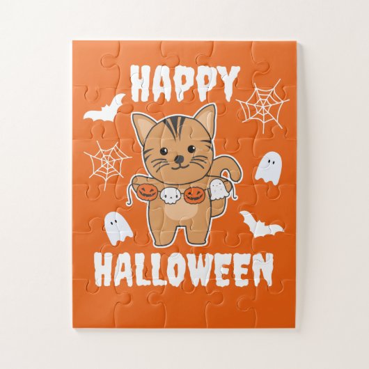 Cat Happy Halloween Pumpkin Bat Costume Legpuzzel (Verticaal)