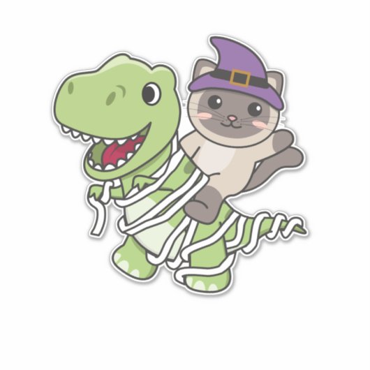 Cat Happy Halloween T-rex Mummy Costume Sticker (Voorkant)