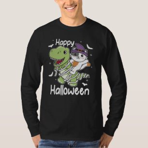 Cat Happy Halloween T-rex Mummy Costume T-shirt