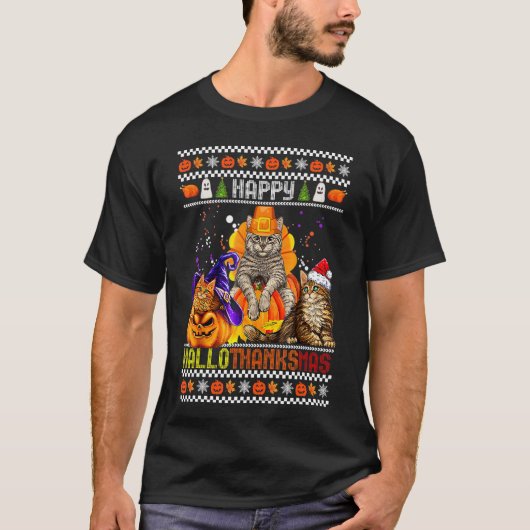 Cat Happy Hanksmas Halloween Thanksgiving Ch T-shirt (Voorkant)