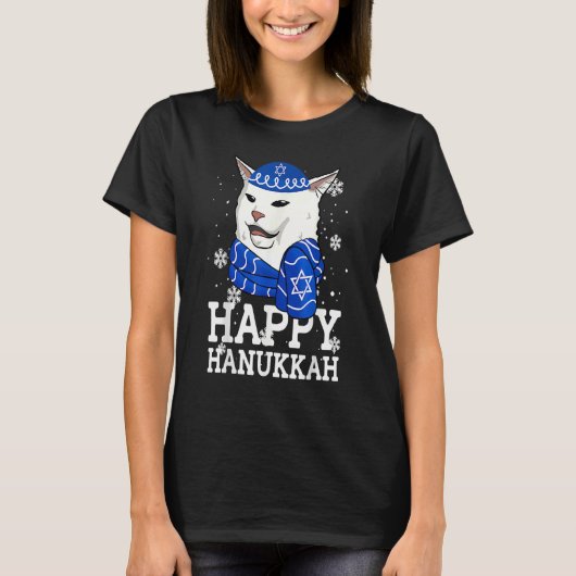 Cat Happy Hanukkah Meowzel Tov Menorah Jewish Holi T-shirt (Voorkant)