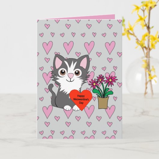 Cat Happy Meowentines Day Kaart (Gele Bloem)