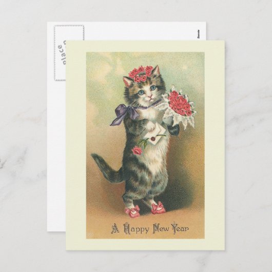  Cat Happy New Year Briefkaart (Voorkant / Achterkant)