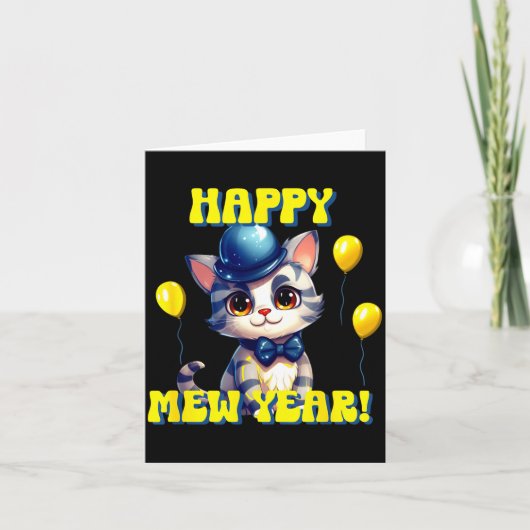 Cat Happy New Year Mew Year Funny New Years Party  Kaart (Voorkant)