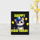 Cat Happy New Year Mew Year Funny New Years Party  Kaart (Gele Bloem)
