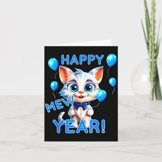 Cat Happy New Year Mew Year Funny New Years Party  Kaart (Voorkant)