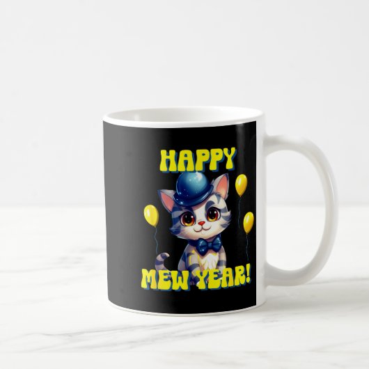 Cat Happy New Year Mew Year Funny New Years Party Koffiemok (Rechts)