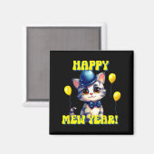 Cat Happy New Year Mew Year Funny New Years Party  Magneet (Voorkant / Achterkant)