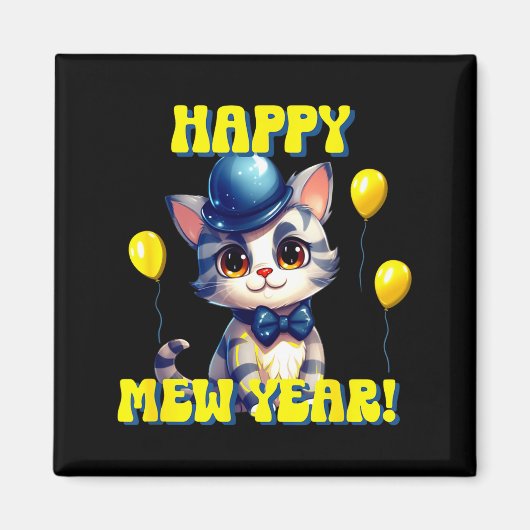 Cat Happy New Year Mew Year Funny New Years Party  Magneet (Voorkant)