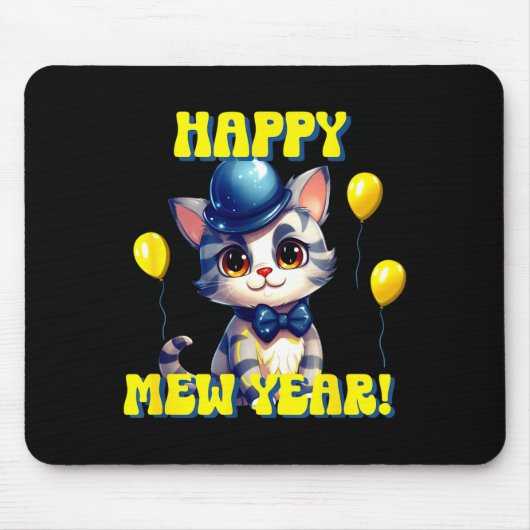 Cat Happy New Year Mew Year Funny New Years Party Muismat (Voorkant)