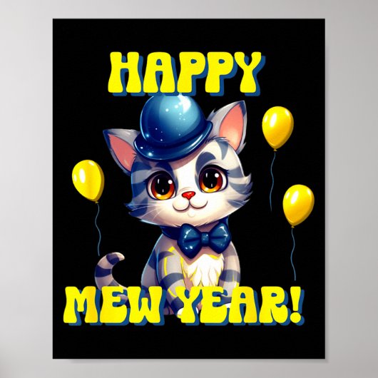 Cat Happy New Year Mew Year Funny New Years Party Poster (Voorkant)