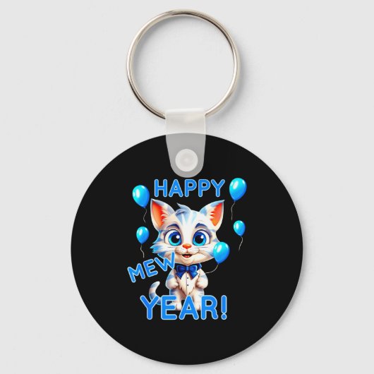 Cat Happy New Year Mew Year Funny New Years Party  Sleutelhanger (Voorkant)
