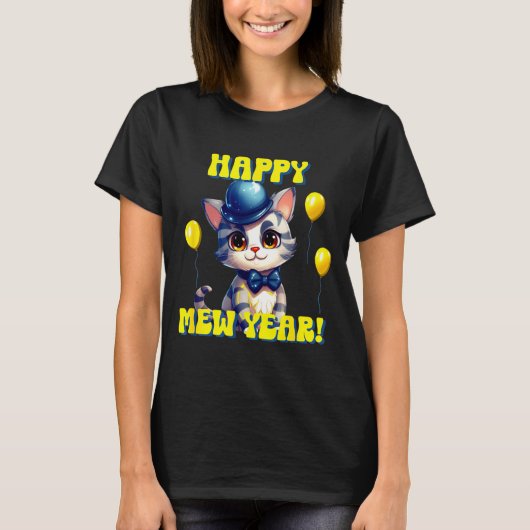 Cat Happy New Year Mew Year Funny New Years Party T-shirt (Voorkant)