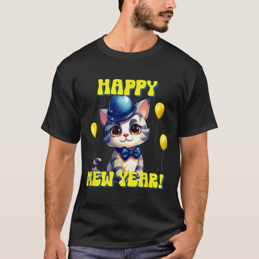 Cat Happy New Year Mew Year Funny New Years Party  T-shirt (Voorkant)