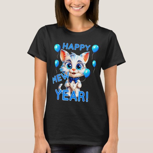 Cat Happy New Year Mew Year Funny New Years Party T-shirt (Voorkant)
