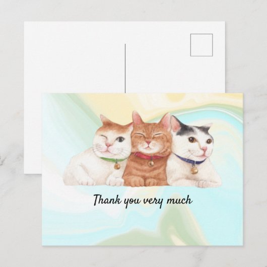 Cat Hartelijk dank, drie katten glimlachen. Briefkaart (Voorkant / Achterkant)