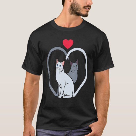 Cat Heart Valentijnsdag Cute Kitten Kat Love V- T-shirt (Voorkant)
