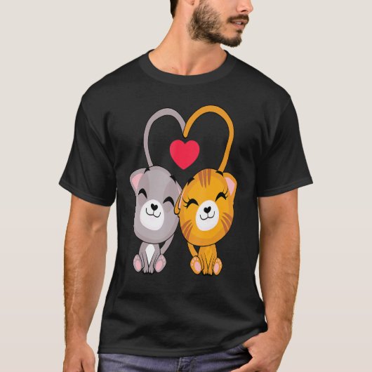 Cat Heart Valentijnsdag Cute Kitten Kat V Dag P T-shirt (Voorkant)