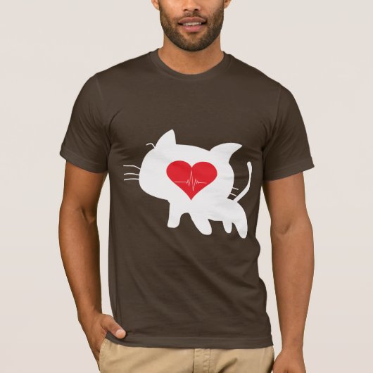 Cat Heartbeat – Minimalist Black Cat Love Design T-shirt (Voorkant)