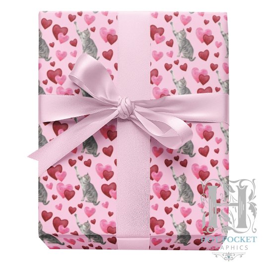 Cat Hearts Valentine Gift Wrapping Paper - Pink Cadeaupapier