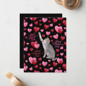 Cat Hearts Valentine’s Day Card in Black Notitiekaartje (Voorkant / Achterkant in situ)