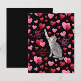 Cat Hearts Valentine’s Day Card in Black Notitiekaartje