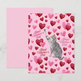 Cat Hearts Valentine’s Day Card in Pink Notitiekaartje