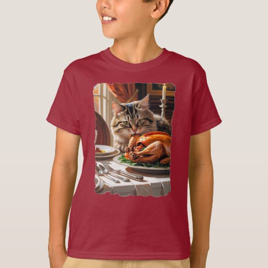 Cat helpt zichzelf in Thanksgiving Turkije! T-shirt (Voorkant)