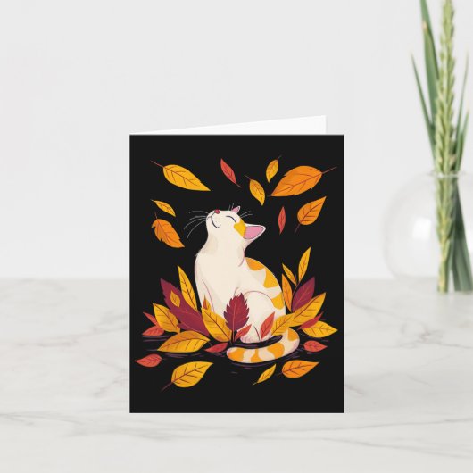 Cat Herfst Hallo Thanksgiving Leaf Tree Kaart (Voorkant)