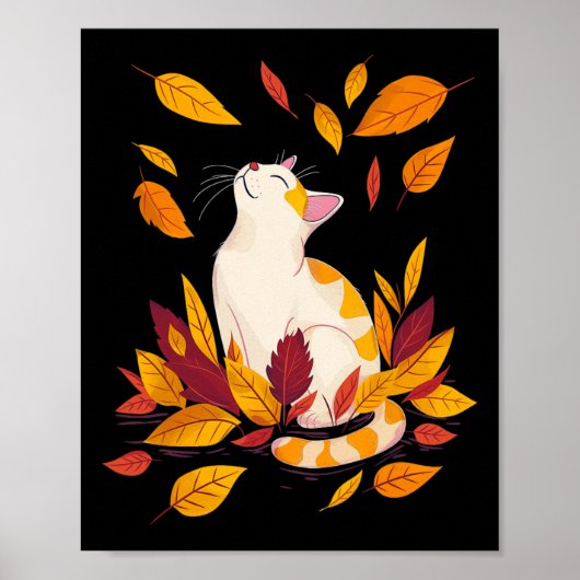 Cat Herfst Hallo Thanksgiving Leaf Tree Poster (Voorkant)