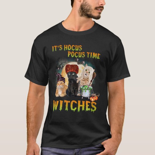 Cat Het is Hocus Pocus Time Witches Funny Hallowee T-shirt (Voorkant)