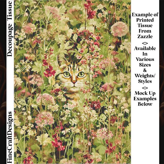 Cat Hidden in a Wildflower Meadow EX3 Decoupage Tissuepapier