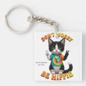 Cat Hippie Boho Peace Groovy Personaliseer Custom Sleutelhanger (voorkant)