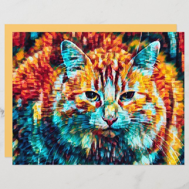 Cat Hippie Colorful Oranje Groovy Art-ontkoppeling (Voorkant / Achterkant)