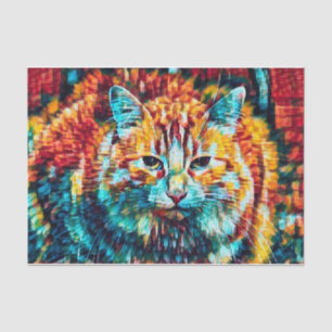 Cat Hippie Colorful Oranje Psychedelic Groovy Art Tissuepapier