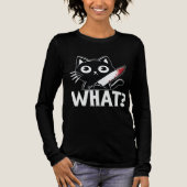 Cat Holding A Knife Gezegde 'Wat?' - Een grappig c Tri-Blend Shirt (Voorkant)