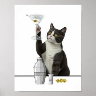 Cat holding a Martini Relaxing Poster